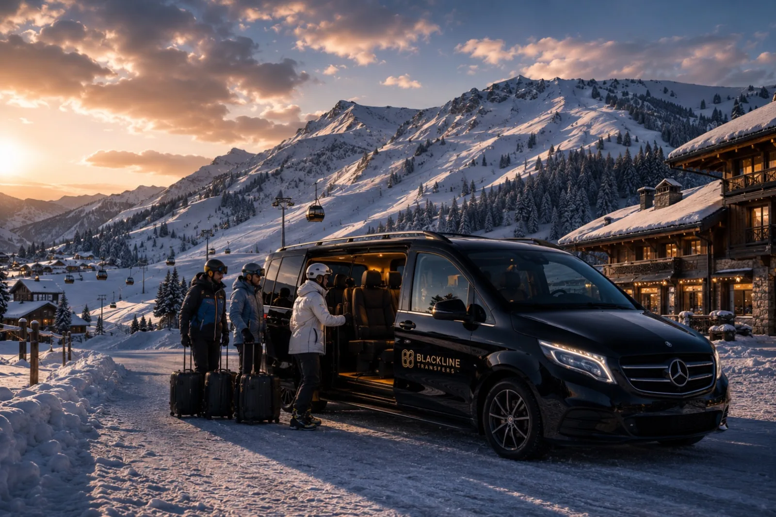 Premium-Van von Blackline Transfers in einem Skigebiet der Pyrenäen